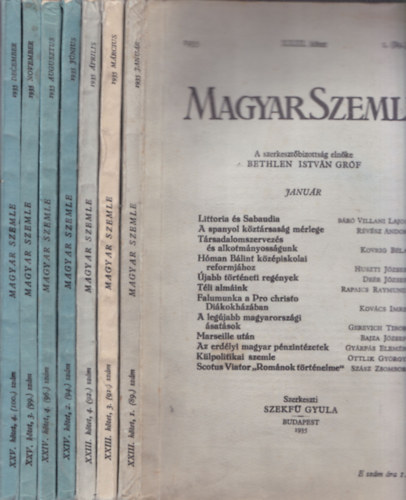 Bethlen Istv�n gr�f - 7 db Magyar Szemle: 1935/janu�r+m�rcius+�prilis+j�nius+augusztus+november+december