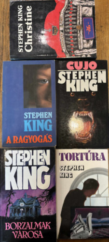 Stephen King - 5 db Stephen King thriller, horror könyv (A ragyogás, Borzalmak városa, Christine, Cujo, Tortúra)