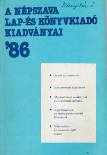 Sndor Dnes - A Npszava Lap- s Knyvkiad kiadvnyai '86