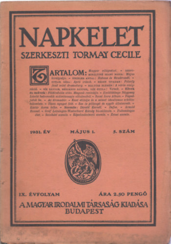 Tormay Cecile  (szerk.) - Napkelet - 1931. IX. vfolyam mjus 1. 5.szm