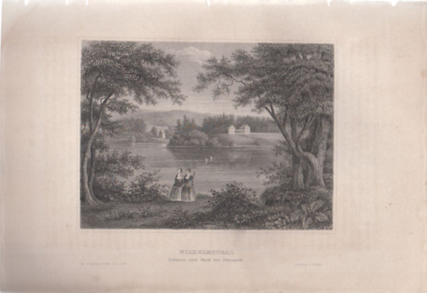 Wilhelmsthal - Schloss und Park bei Eisenach (Kastély és park Eisenach közelében, Németország, Európa) (16x23,5 cm méretű eredeti acélmetszet, 1856-ból)