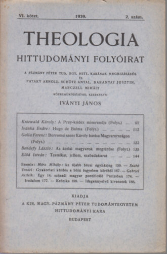 Theologia Hittudomnyi folyirat - VI. ktet 2. szm 1939.