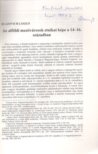 Blazovich Lszl - Az alfldi mezvrosok etnikai kpe a 14-16. szzadban - Klnlenyomat