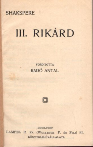 Rad� Antal Shakspere - III. Rik�rd