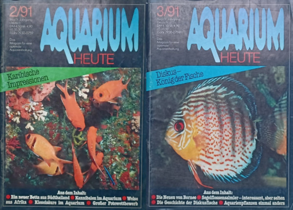 Kaspar Horst - Aquarium Heute 2/91 + Aquarium Heute 3/91 (2 db n�met nyelv� akvarista magazin)
