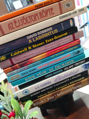 Pierre Boulle, Stanislaw Lem, Raymond E.Feist, John Caldwell, Garth Hackman, Edgar Rice Burroughs, DALE AVERY, Istv�n R�th-V�gh, K�nai Andr�s, V.E. Gabriel, Robert Sheckley, Jeffre David Robbins - K�NYVMENT� AJ�NLAT, 15 DB. Fantasy, Sci-fi. A majmok bolyg�ja, Az �js�lyom r�pte, �den, T�l�l�k: A labirintus, Zzzz-�rzavar, S�rk�nyfalu gyermekei (A v�lgy szellem�nek bossz�ja), A Mars hercegn�je, A Mars ura, Star Wars: Han Solo a
