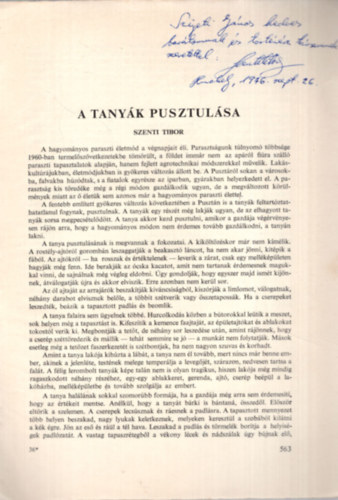 Szenti Tibor - A tanyk pusztulsa - Klnlenyomat - Dediklt