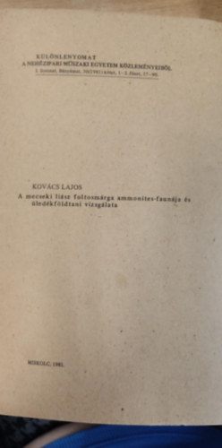 Kov�cs Lajos - A mecseki li�sz foltosm�rga ammonites-faun�ja �s �led�kf�ldtani vizsg�lata