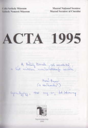 Knya dm  (szerk.) Bor Hunor (szerk.) - Acta - 1995 (Dediklt)