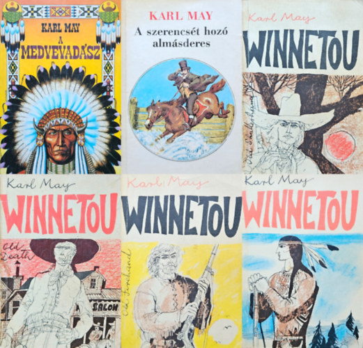 Karl May - 3 db Karl May regény: Winnetou 1-4. (Old Shatterhand - Old Death - Old Firehand - Winnetou) + A Medvevadász + A szerencsét hozó almásderes ( 3 mű 6 kötetben)