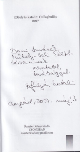 Gulyás Katalin - Csillaghullás - versek - dedikált