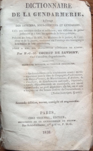 Cochet de Savigny - Dictionnaire de la gendarmerie