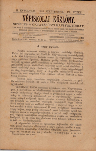 Pantó János, Farkas Imre Kecskeméthy László - Népiskolai közlöny II. évfolyam 1889. szeptember ( Nevelés- és oktatásügyi havi folyóirat )