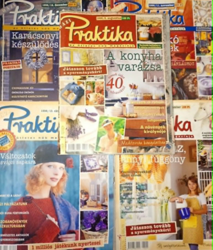 5 db. Praktika Diy Magazin - 1998.aug. 8. szám, 1998.szept. - 9. szám, 1998.okt.10. szám, 1998.nov.11. szám, 1998.dec.12. szám (szabás-varrás-kötés-hobby-lakásdivat-kézimunka)