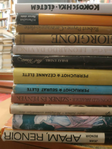 Bar�t Endre, Kenneth Clark, L�ng Gy�rgy, Andr� Salmon, Donald Braider, Robert Payne, Jean Renoir Perruchot - 12 db fest�szet: Giorgione; Caravaggio �lete; Renoir �lete; �letem; Ap�m, Renoir; Primavera; Modigliani szenved�lyes �lete; Sz�nek �s f�nyek; Seurat �lete; C�zanne �lete; Alv� V�nusz; Leonardo Da Vinci