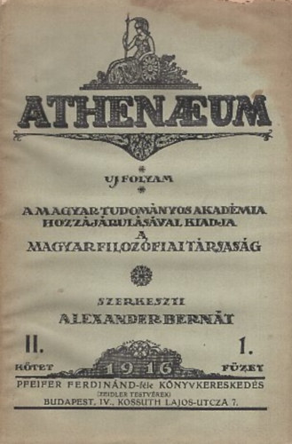 Alexander Bern�t  (szerk.) - Athenaeum Uj Folyam II. k�tet 1. f�zet