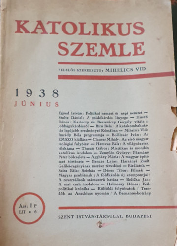 Mihelics Vid /szerk./ - Katolikus szemle 1938 jnius