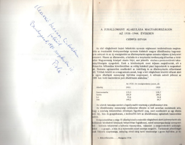 Cs�pp�s Istv�n - A juh�llom�ny alakul�sa Magyarorsz�gon az 1938-1944. �vekben - dedik�lt - K�l�nlenyomat