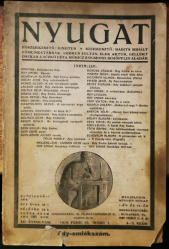 Nyugat XII. vfolyam 4-5. szm 1919. febr. 16.-mrc. 1. - Ady-emlkszm