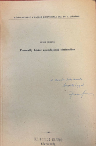 Jenei Ferenc - Ferenczffy Lrinc nyomdjnak trtnethez (klnlenyomat)