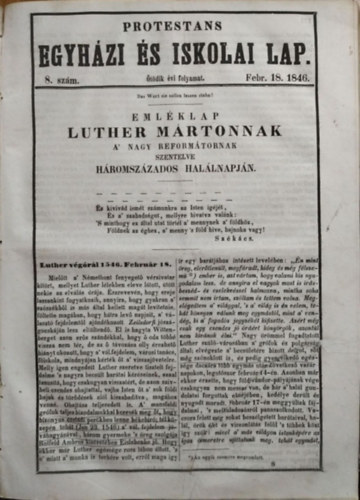 Székács József - Török Pál (szerk.) - Protestans Egyházi és Iskolai Lap, V. évf. (1846) 1-25. szám (egybekötve)