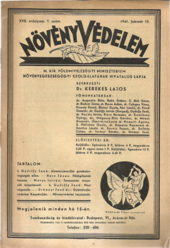 Dr. Kerekes Lajos - Nvnyvdelem XVII. vfolyam 2. szm - 1941. februr 15.