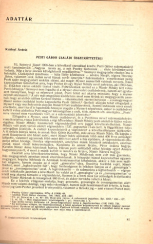 Kubinyi Andrs - Pesti Gbor csaldi sszekttetsei - Klnlenyomat