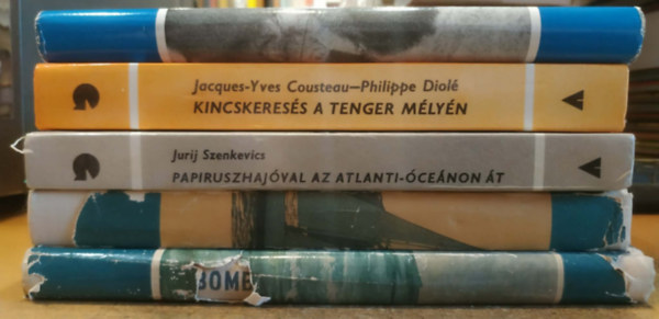 J-Y.-Diolé, P., Alain Bombard, Dougal Robertson, Francis Chichester, Jurij Szenkevics Cousteau - 5 db Világjárók: Gipsy Moth: Vitorlással a világ körül;Hajótörött család a vad tengeren; Kincskeresés a tenger mélyén; Papiruszhajóval az Atlanti-Óceánon át; Önkétes hajótörött