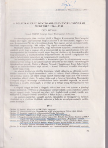 D�gi Istv�n - A politikai �let fontosabb esem�nyei Csongr�d megy�ben 1944-1948 - K�l�nlenyomat