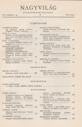 Kardos Lszl  (fszerk.) - Nagyvilg (Vilgirodalmi folyirat) I-II., VIII. vf. 1-12. szm, 1963 (Kt ktetben)