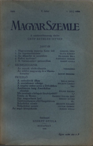 Szekf Gyula  (szerk.) - Magyar Szemle 1929 V.ktet /I.(17.) szm