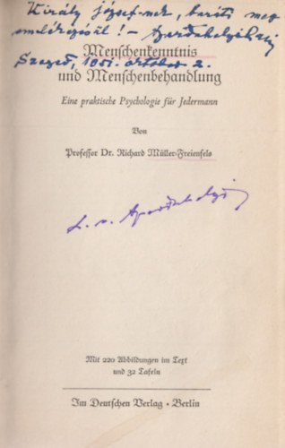 Prof. Dr. Richard Mller-Freienfels - Menschenkenntnis und Menschenbehandlung.