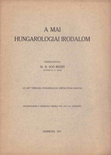 Soó Rezső - A mai hungarologiai irodalom
