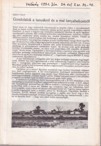 Szenti Tibor - Gondolatok a tany�kr�l s a mai tanyahelyzetr�l - k�l�nlenyomat