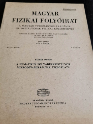 Pl Lnrd - Magyar fizikai folyirat XXVII. ktet 4. fzet