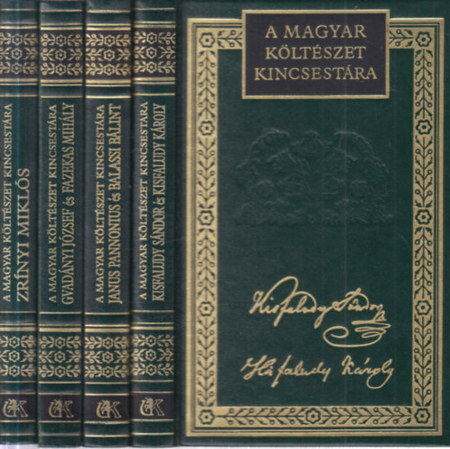 4 db. A magyar költészet kincsestára (16, 19, 32, 34. kötetek)- Kisfaludy Sándor és Kisfaludy Károly válogatott költeményei + Janus Pannonius és Balassi Bálint válogatott költeményei + Gvadányi József és Fazekas Mihály válogatott