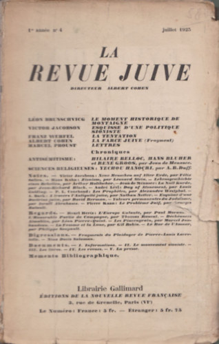 Albert Cohen - La Revue Juive 1re anne no 4 - juillet 1925