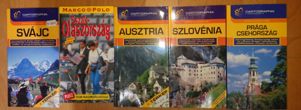 5 �tik�nyv K�z�p-Eur�p�ba k�rutaz�st tervez�knek: Sv�jc (Cartographia), �szak-Olaszorsz�g (Marco Polo), Ausztria (Cartographia), Szlov�nia (Cartographia), Pr�ga, Csehorsz�g (Cartographia)