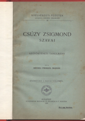 Rthei Prikkel Marin - Cszy Zsigmond szavai. Sztrtneti tanulmny