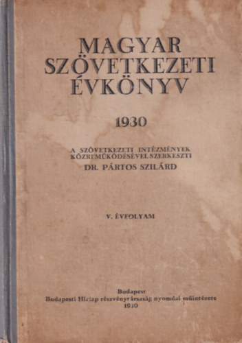 Dr. Prtos Szilrd - Magyar szvetkezeti vknyv 1930 V. vfolyam