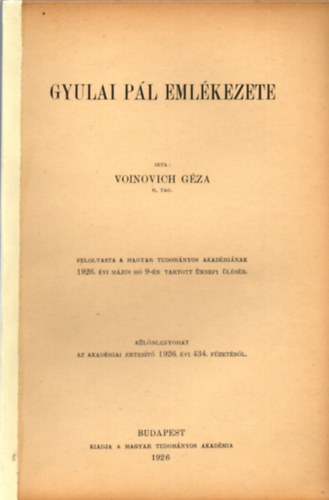 Voinovich Gza - Gyulai Pl emlkezete