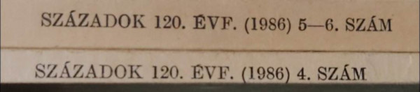 Sz�zadok 1986/4-5-6. (A Magyar T�rt�nelmi T�rsulat k�zl�nye)
