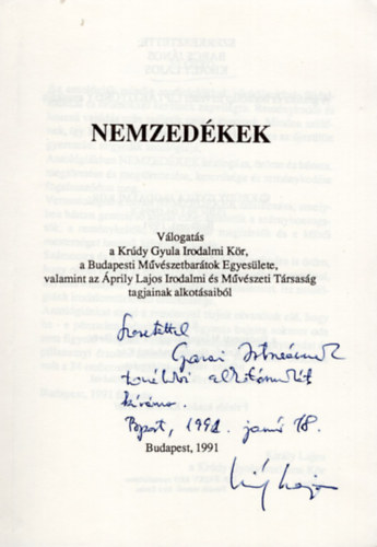 Kirly Lajos Barcs Jnos szerk. - Nemzedkek- vers dediklt