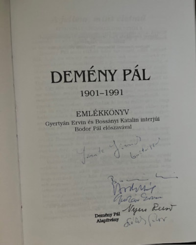 Bossnyi Katalin, Bodor Pl Gyertyn Ervin - Demny Pl 1901-1991 Emlkknyv