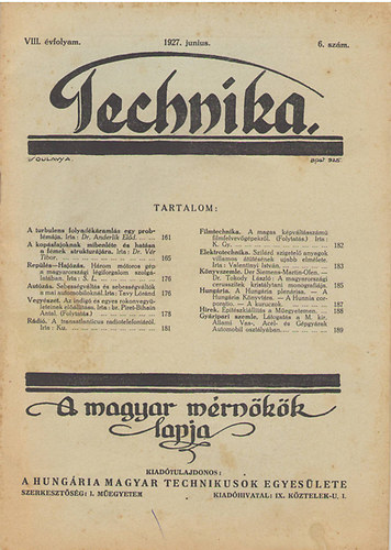 Technika: A magyar mrnkk lapja 1927. jnius