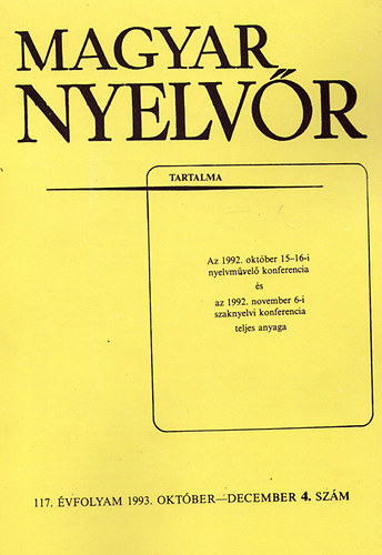 Simonyi Zsigmond Szarvas Gbor - Magyar nyelvr 1993 (117.vfolyam)