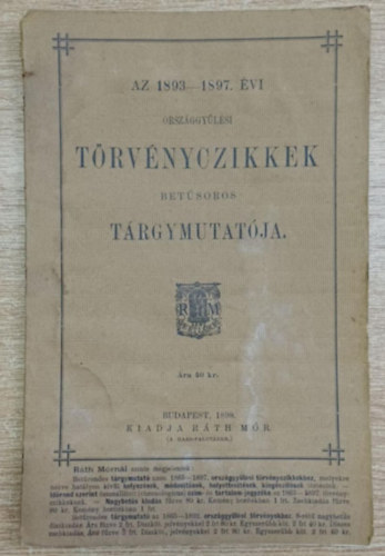 Az 1893-1897. �vi orsz�ggy�l�si t�rv�nyczikkek bet�soros t�rgymutat�ja (1898)