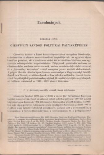 Gergely Jen� - Tanulm�nyok - Giesswein S�ndor politkai p�lyak�phez