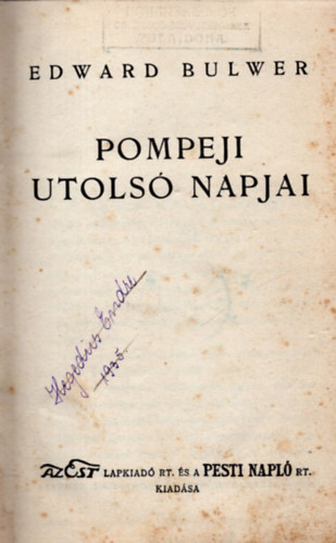 Edward Bulwer-Lytton - Pompeji utolsó napjai