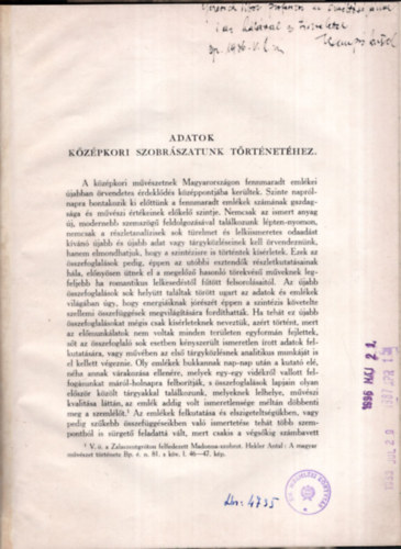 Kampis Antal - Adatok a kzpkori szobrszat trtnethez - Archaeologiai rtest XLVIII. 1935.- Dediklt